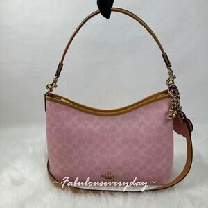 Coach Laurel Shoulder Bag In Signature Canvas With Charms Gold/Powder Pink CEL12